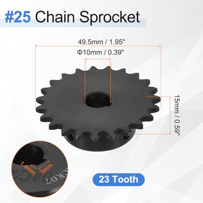 uxcell #25 Chain Roller Sprocket 10mm Bore 49.5mm OD, 23 Tooth C45 Carbon Steel ANSI #25 Roller Sprocket Round Hole with 3x1.4mm Keyway & Set Screws for ISO 04C Chain, Black - size: 10mm Bore 49.5mm OD, 23 Tooth, 3x1.4mm Keyway