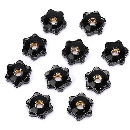 Mozeat Lens 10 Pack 6 Star Knobs 1/4 Inch 20 Female Threaded Hexagon Head Thru Knob Clamping Knobs Jig Knobs T Knob