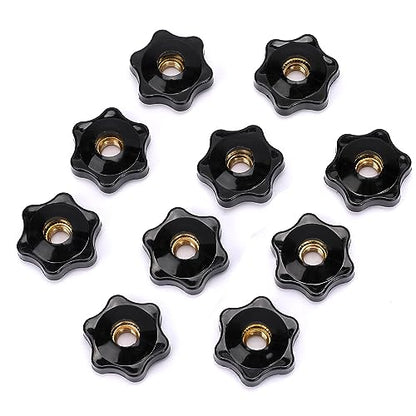 Mozeat Lens 10 Pack 6 Star Knobs 1/4 Inch 20 Female Threaded Hexagon Head Thru Knob Clamping Knobs Jig Knobs T Knob