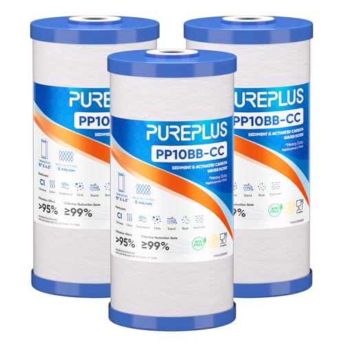 PUREPLUS 5 Micron 10"x4.5" Whole House Sediment & Carbon Water Filter,3PACK - size: 3 Count (Pack of 1), style: Sediment & Carbon Block