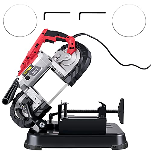 VEVOR Portable Band Saw, 110V Removable Alloy Steel Base 5 Inch Cutting Capacity Hand held Variable Speed Portable Bandsaw, 10Amp Motor Deep Cut Band saw for Metal Wood - style: with Base
