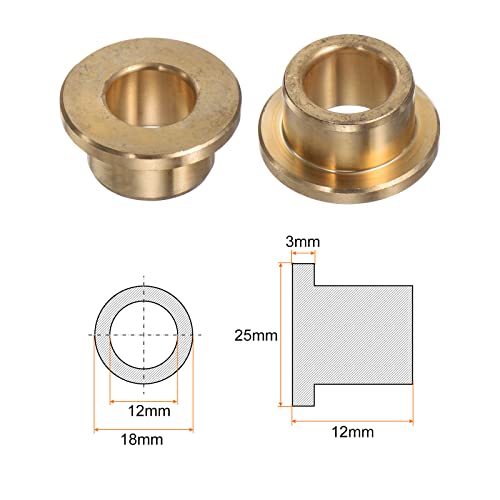 HARFINGTON 2pcs Flange Bearing Sleeve 12mm Bore 18mm OD 12mm Length 3mm Flange Thickness Bronze Bushing Self-Lubricating Bushings Sleeve for Industrial Equipment - size: 12mmx18mmx12mm
