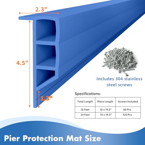 Nalwort Dock Bumpers 16 Feet and 24 Feet, Full Protection Dock Fender for Straight Edge and Side, Boat Dock Bumpers for Edging, Includes Mounting Screws, Black Gray Blue Brown Green Orange Yellow - color: blue, size: 16 feet