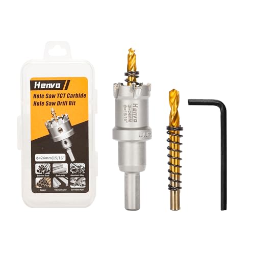 Hole Saw 15/16" (24mm) Heavy Duty Carbide with 2 Pilot Drill Bits - Metal Hole Cutter Cuts Stainless Steel, Iron, Copper, Brass, Plastic - size: 24mm|15/16"