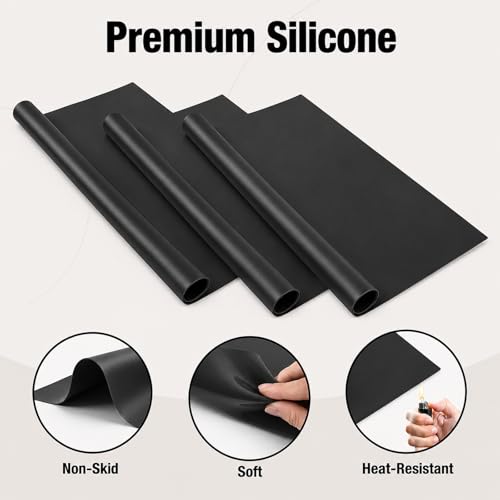 3 Pack Silicone Rubber Sheeting, 11.5" x 11.5" x 1/24" Thick, Flexible Heat Resistant Silicone Gasket Sheet, 60A Durometer for Seals, Pads, Insulation, DIY Craft Projects - color: Black