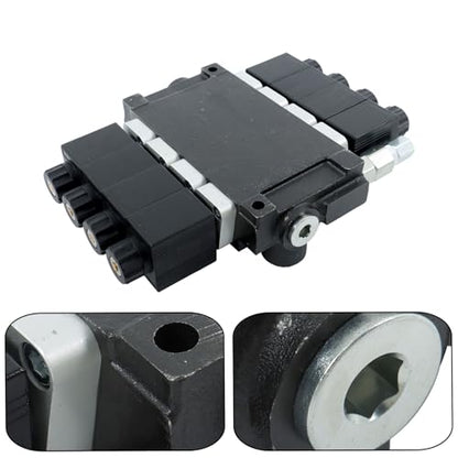 4 Spool Solenoid 12V DC Hydraulic Control Valve Double Acting 13GPM Hydraulic Solenoid Directional Valve 3600PSI Inlet port Outlet port SAE10 Working ports SAE8