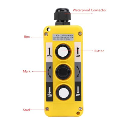Hoist Crane Push Button Switch with 3 Buttons, IP68 Crane Pendant Control Station, Industrial Equipment Control Switch for Automation System