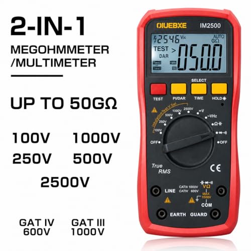 2500V Megohmmeter and True RMS Multimeter for Industrial Testing, 50GΩ