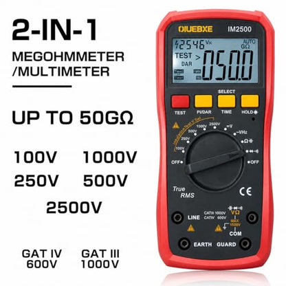 2500V Megohmmeter and True RMS Multimeter for Industrial Testing, 50GΩ