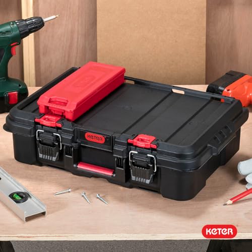 Keter Stack N' Roll Power Tool Case with Removable Dividers - color: Black/Red, size: Power Tool Organizer