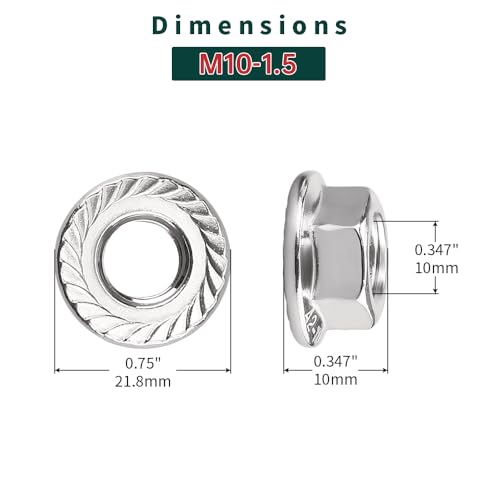 M10-1.5 Serrated Flange Nuts (25 pcs), 304 Stainless Steel 18/8, Coarse Thread, Bright Finish, Serrated Flange Hex Nuts, Fayeploo - color: Silver, size: M10-1.5