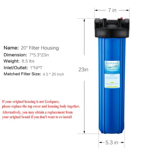 Geekpure 20 Inch Whole House Water Filter Housing-Fit 4.5" x 20" Filter