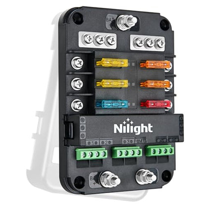Nilight 6 Way Fuse Relay Block with Acc Control Negative Bus 12V Blade Holder ATC/ATO Box Label Stickers Waterproof Cover Panel for Automotive Cars Motorcycle RVs Vans - color: 6Way Fuse Block w/Relay