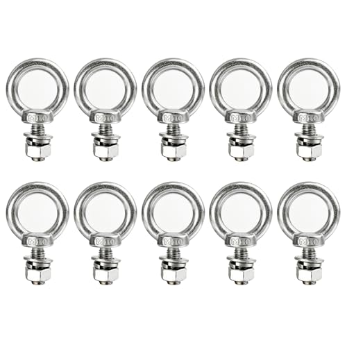 10 Pack M10 x 16mm Threaded Eyebolts with Nuts Washers,Stainless Steel Marine Grade Shoulder Eye Bolt,Eyebolts for DIY, Furniture,Swing, and Outdoor Use (M10 x 16mm) - size: M10 x 16mm