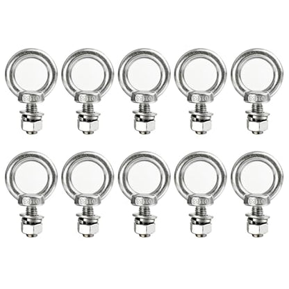 10 Pack M10 x 16mm Threaded Eyebolts with Nuts Washers,Stainless Steel Marine Grade Shoulder Eye Bolt,Eyebolts for DIY, Furniture,Swing, and Outdoor Use (M10 x 16mm) - size: M10 x 16mm