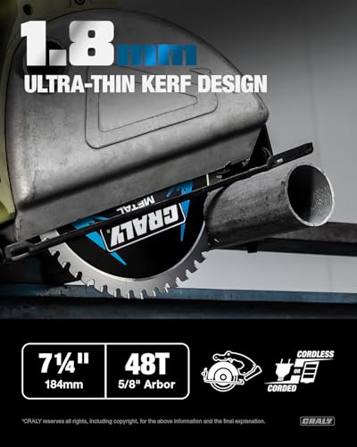 CRALY 7-1/4 Inch 48 Teeth Steel and Ferrous Metal Cutting Circular Saw Blade, 5/8 Inch Arbor, Thin Kerf, Professional Carbide Tipped Blade for Angle Iron, Threaded Rod, EMT Conduit(C0748MC) - size: 7-1/4" 48T