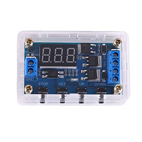 Programmable Timer Delay Relay Module DC 5V-36V Adjustable On/Off Cycle Timer Switch with Dual MOS Output Digital Display Emergency Stop Protective Case for Smart Home Automation DIY Electronics