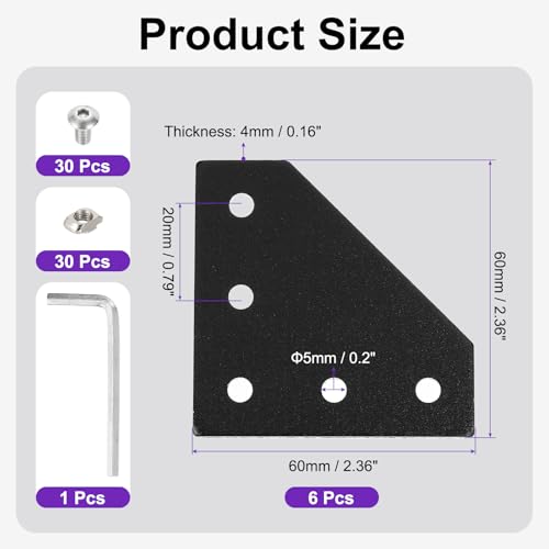 uxcell 6Set 2020 Corner Bracket Plate, L-Slot Aluminum Extrusion Connector, Outside Joint Plate with Screws for 2020 Series Aluminum Profile 3D Printer Frame, Black - color: Black