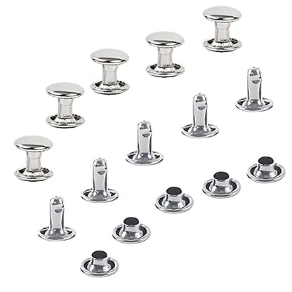 300 Sets Silver Stainless Steel Leather Rivets Double Cap Rivet Tubular Metal Studs Repairs Decoration Craft Accessories for Leather Craft Clothes Shoes Bags Belts (8mm, Silver) - size: 8mm