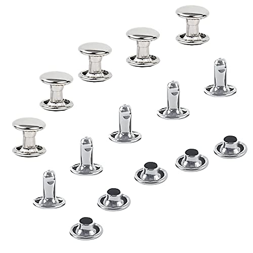 300 Sets Silver Stainless Steel Leather Rivets Double Cap Rivet Tubular Metal Studs Repairs Decoration Craft Accessories for Leather Craft Clothes Shoes Bags Belts (8mm, Silver) - size: 8mm