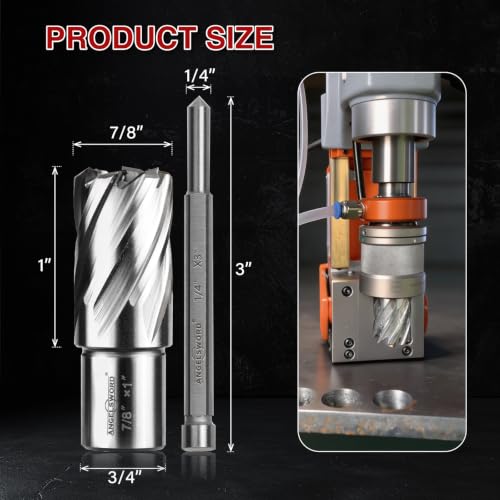ANGELSWORD M2 HSS Annular Cutter,Diameter 7/8" x Depth 1",Mag Drill Bit - size: H. 7/8" Diameter, style: HSS 1" Cut Depth