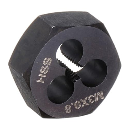 HARFINGTON Hex Threading Die M3 x 0.6 Metric Thread Right Hand High Speed Steel Rethreading Fixed Die Screw Cutting Tapping Repair Tool - size: M3 x 0.6