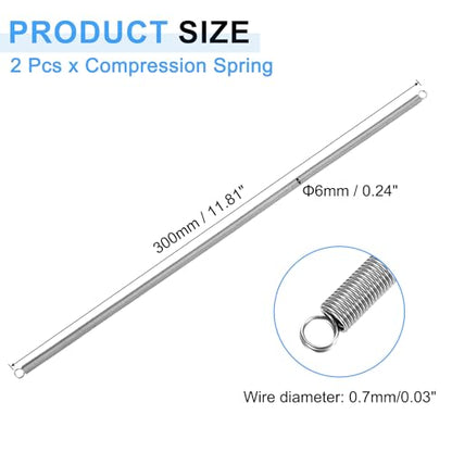 uxcell 2Pcs Extension Springs, 0.7x6x300mm/0.03x0.24x11.81in 304 Stainless Steel Extended Compression Spring Steel Dual Hook Tension Springs for Machinery Construction Home Repairs - size: 0.7x6x300mm