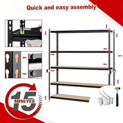 48" W Garage Shelving Heavy Duty, 5-Tier Adjustable Metal Storage Shelves - size: 72"H × 48"W × 24"D