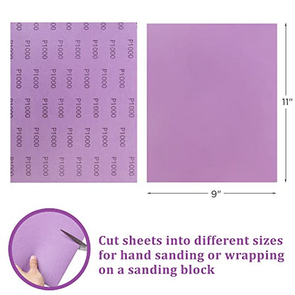 LotFancy 1000 Grit Sandpaper, 30PCS 9 x 11” White Fused Alumina Wet Dry Sanding Sheets, for Automotive Metal Sanding Polishing, Wood Finishing, Purple - size: 1000 Grit