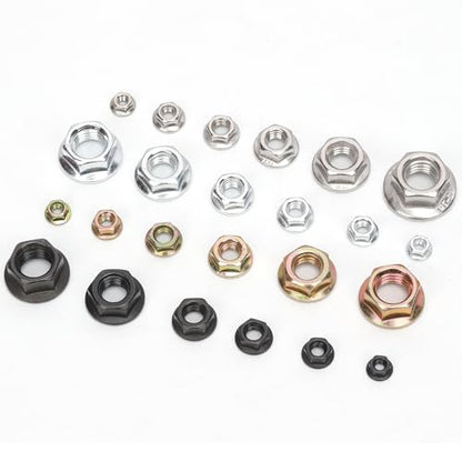 150Pcs 304 Stainless Steel Hex Flange Nuts Assortment Kit, M3 M4 M5 M6 M8 M10 6 Metric Sizes Hexagon Serrated Lock Nuts(Black)