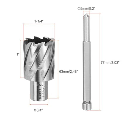 HARFINGTON Annular Cutter 1-1/4" Cutting Diameter Shank 3/4" with 1" Depth of Locating Pin M2 High-Speed Steel Drill Bit Annular Cutter for Standard Magnetic Drills Machine Tools Mills - size: 1-1/4 inch * 1 inch