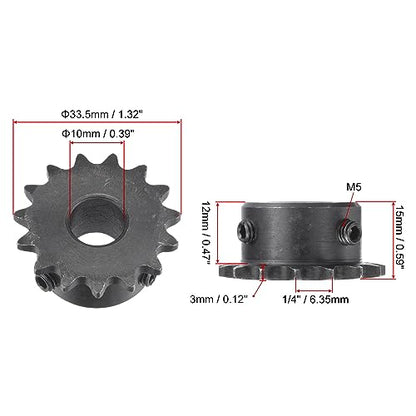 uxcell #25 Chain Roller Sprocket, 10mm Bore 1/4" Pitch 15 Tooth Single Strand Chain Sprocket, C45 Carbon Steel 25 Roller Chain Sprocket with Set Screws for ISO 04C Chain, 2Pcs - size: 33.5mmx10mm