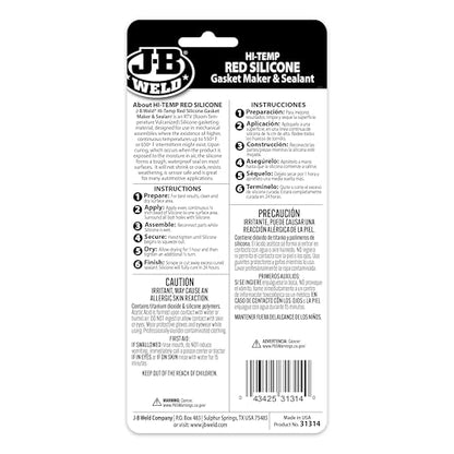 J-B Weld 31314 Red High Temperature RTV Silicone Gasket Maker and Sealant - 3 oz. - 2-Pack - size: 3OZ 2 Pack