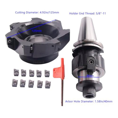 4.92"/125mm Cutting Dia 400R-125-40-7T Shell Cutter Set with CAT40 Arbor
