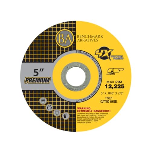 Benchmark Abrasives 5 Inch Ceramic Thin Type 1 Grinder Cut Off Wheels, .040" Thick 7/8" Arbor, for Metal, Stainless Steel, High Performance 4X Cutting Wheels, Angle Grinder Cutting Disc - 25 Count