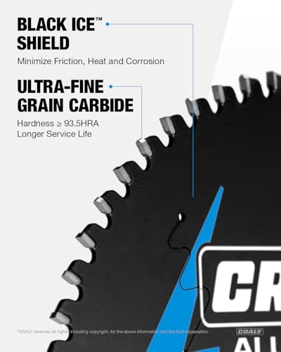 CRALY 7-1/4 Inch 56 Teeth Aluminum and Non-Ferrous Metal Cutting Circular Saw Blade, 5/8 Inch Arbor, Carbide Tipped, Thin Kerf, Black Ice™, for Medium Aluminum, Plastic, Composite(C0756AL) - size: 7-1/4", 5/8" arbor, 56T