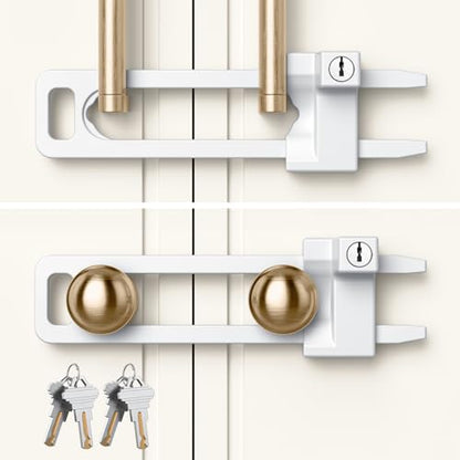 AST Keyed Cabinet Lock, 2 Locks 4 Keys, Key Alike, Childproof Drawer Latch - color: Matte White