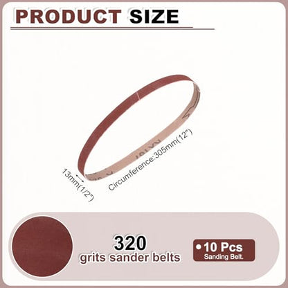 HARFINGTON 1/2 x 12 Inch Sanding Belts, 10 Pcs 320 Grits Aluminum Oxide - size: 1/2x12 inch(320 grit)