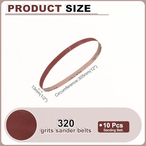 HARFINGTON 1/2 x 12 Inch Sanding Belts, 10 Pcs 320 Grits Aluminum Oxide - size: 1/2x12 inch(320 grit)