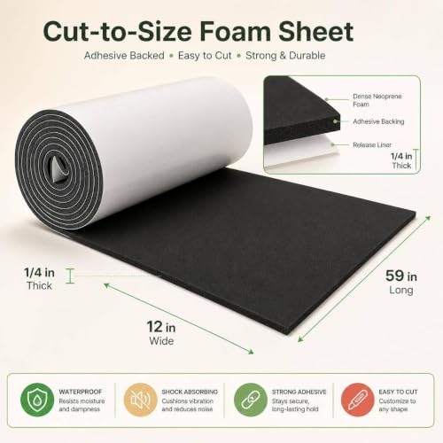 Storystore Sponge Neoprene Foam Sheet with Adhesive 1/4''T x 12''W x 59''L - color: Black (With Adhesive), size: 12 in x 59 in x 1/4 in