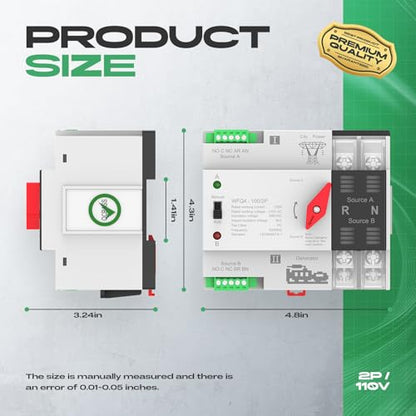 Automatic Transfer Switch 100A AC110V/220V, Dual Power ATS 2P/4P Automatic/Manual Transfer Switch din Rail mounting for Home Generator, RV，Public/Backup Power Supply - size: Automatic Transfer Switch 2P 110V