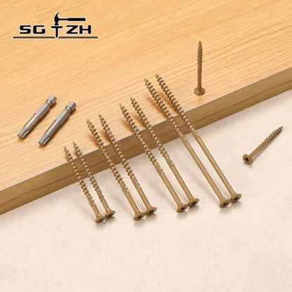 #8 x 1-5/8" Deck Screws (308Pcs) 2lb. Carbon Steel, Yellow, Flat Head, Rust Resistant epoxy Coated, with T25 Star Bit - color: Yellow, size: #8 x 1-5/8"