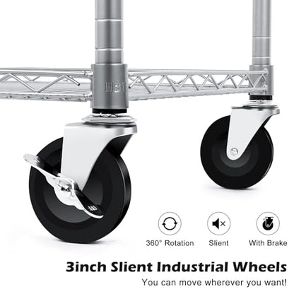 WDT Heavy Duty 3 Tier Utility Cart,Wire Rolling Carts with Wheels, Commercial Grade Service Cart with Shelving Liners and Handle Bar Metal Carts for Kitchen Office Hardware - color: 750lbs Capacity Silver
