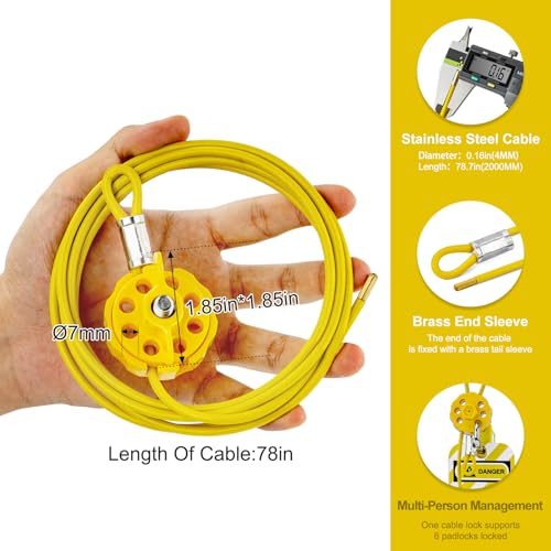 Lockout Tagout Cable Lock | 0.16'' × 78'' Adjustable Loto Locks | PVC-Coated Steel Cable for Valves & Panels | OSHA Compliant | Yellow, 2Pack - color: BD-L32A-2PCS