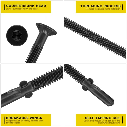 #14 x 3-1/4 Self-Tapping Trailer Deck Screws,161PcsT25 Star Bits Screws - color: Black, size: #14 x 3-1/4in 161pcs