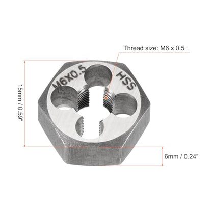 HARFINGTON Hex Threading Die M6 x 0.5 Metric Thread Right Hand High Speed Steel Rethreading Fixed Die Screw Cutting Tapping Repair Tool - size: M6 x 0.5