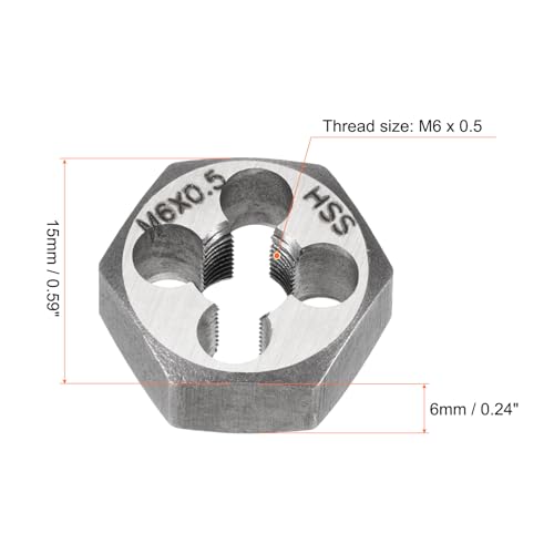 HARFINGTON Hex Threading Die M6 x 0.5 Metric Thread Right Hand High Speed Steel Rethreading Fixed Die Screw Cutting Tapping Repair Tool - size: M6 x 0.5
