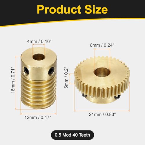 uxcell Worm Gear Set 40T 0.5 Module 1:40 Reduction Rate - size: Gear-6mm, Rod-4mm Bore, style: 0.5M-40T