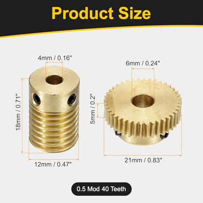 uxcell Worm Gear Set 40T 0.5 Module 1:40 Reduction Rate - size: Gear-6mm, Rod-4mm Bore, style: 0.5M-40T