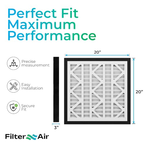 Filter X Air-20x20x3 MERV 13 Pleated Air filters with Black Sealing Gasket (2pcs), Replacement-Compatible with Zephyr VGF Series Whole House Return Grille Filter Home Air Filter 20”x20”x3” - size: 20" x 20" x 3"